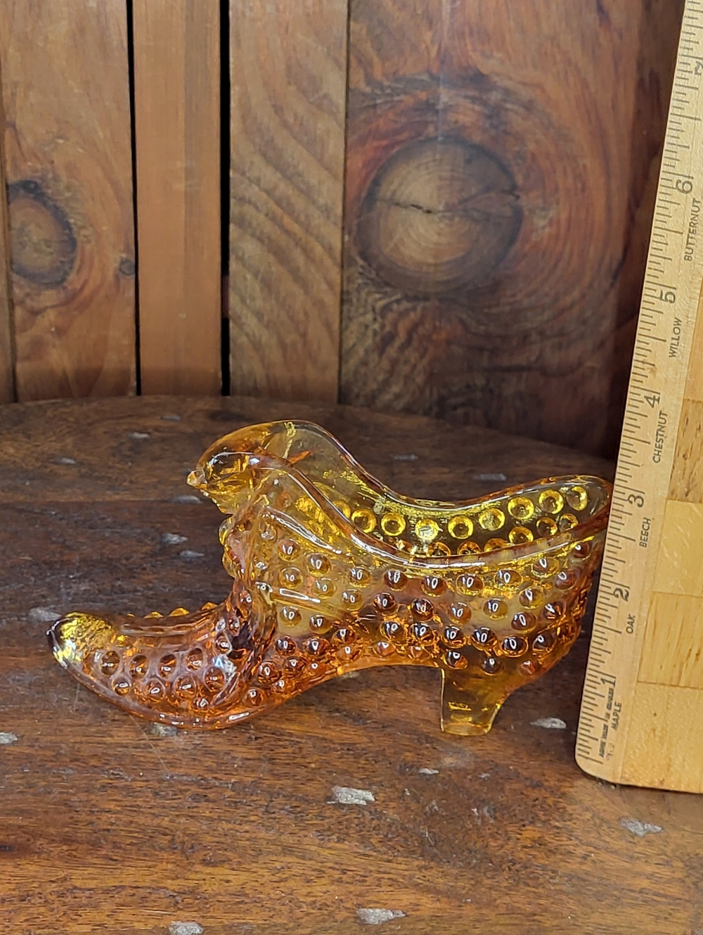 Amber Glass Hobnail Shoe Figurine - Picture 3 of 14